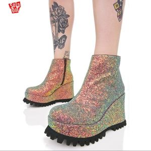 Shellys London Renne Platform Wedge Sneaker Glitter